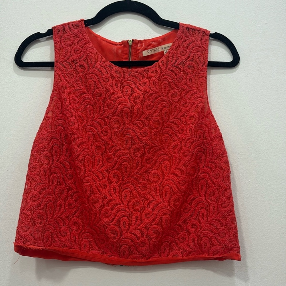 RACHEL Rachel Roy Vibrant Red Lace Tank Top